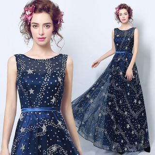 Angel Bridal - Sleeveless Glitter Star Evening Dress