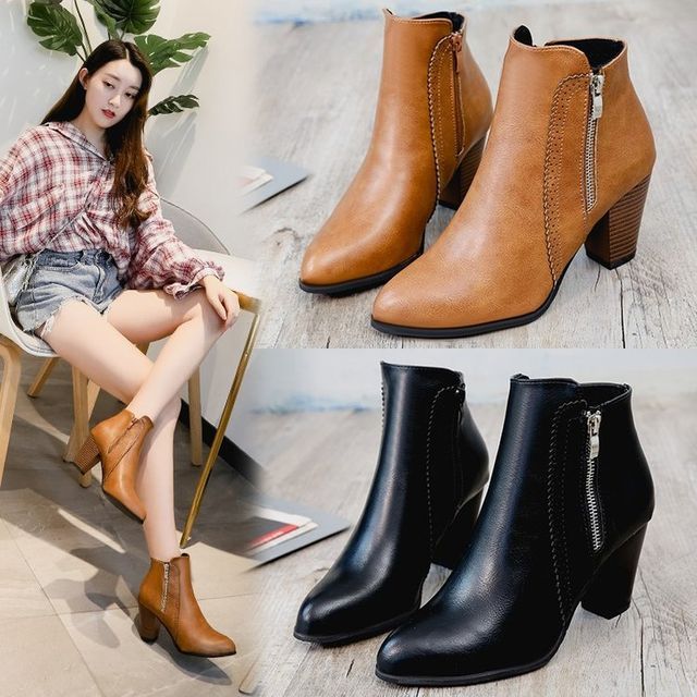 Anran-Block Heel Ankle Boots
