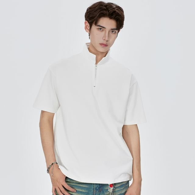 VEAZ-Short-Sleeve Collar Plain T-Shirt