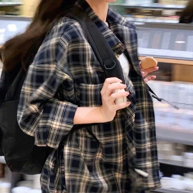 Oversized Flannel Outfits Girl Oversized Shirt Checkered Long