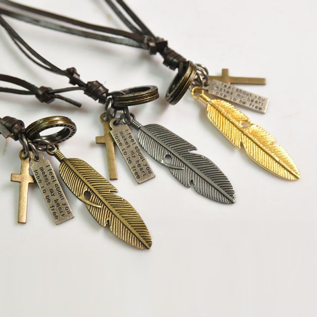 feather leather necklace