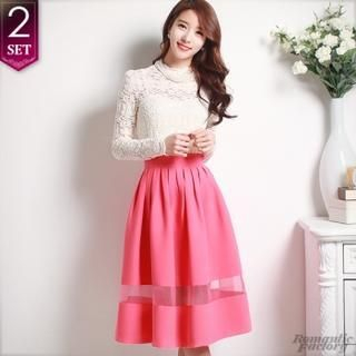 Sweetheart Mesh Panel Side Slit A-Line Dress Papaya main image 1