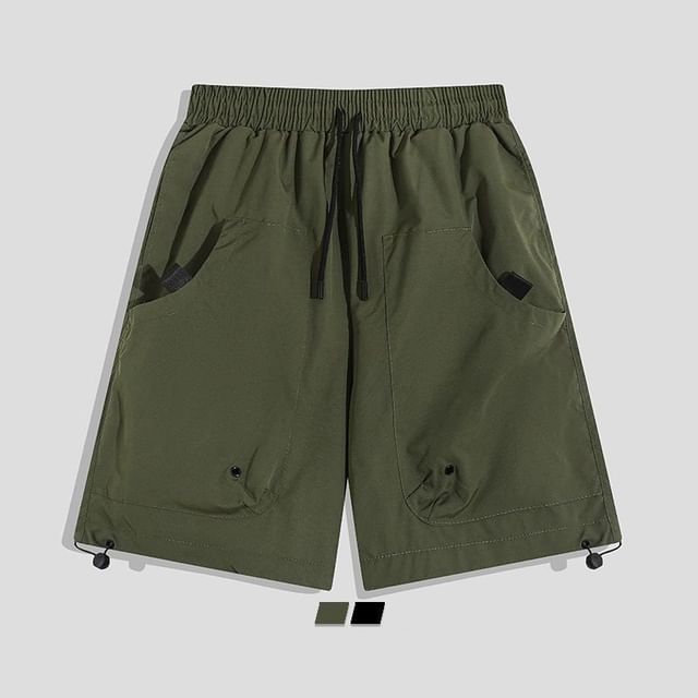 purplelouve-Drawstring Waist Plain Shorts