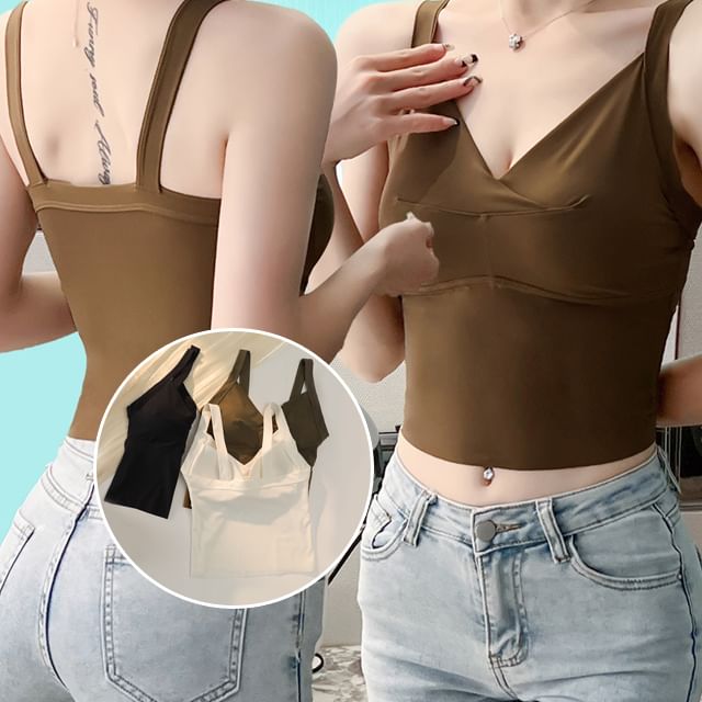 Wildery-V-Neck Plain Padded Crop Cami Top