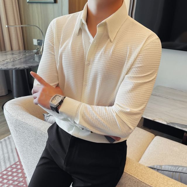 Blueforce-Long-Sleeve Plain Button-Up Shirt