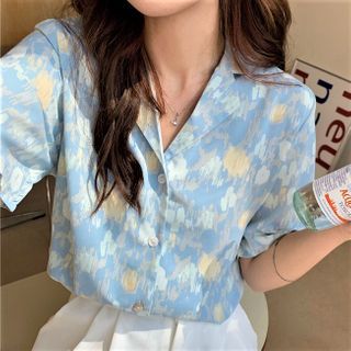 Serendipitous Printed Short Sleeve Open Collar Shirt Yesstyle