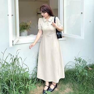 Krezol Short-Sleeve Embroidered Contrast Trim Polo Shirt / Short-Sleeve Collar A-Line Dress (Various Designs) Sale