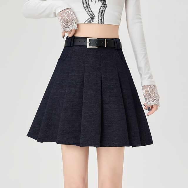 Dragan Pulse-High Rise Plain Pleated Mini A-Line Skirt