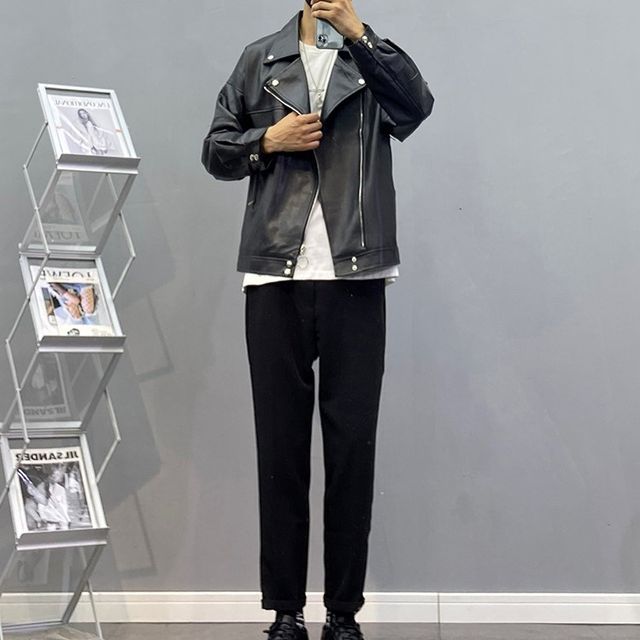 Avilion Faux-Leather Biker Jacket Short-Sleeve Lettering T