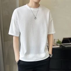 Nightbell - Short-Sleeve Ribbed Polo Knit Top