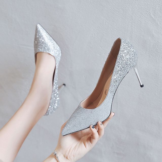 Achelois - Glitter Pointed Kitten-Heel Pumps | YesStyle