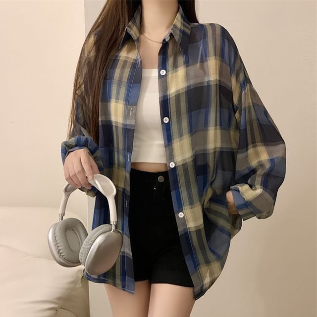 OGAWA-Plaid Long Sleeve Button Up Shirt