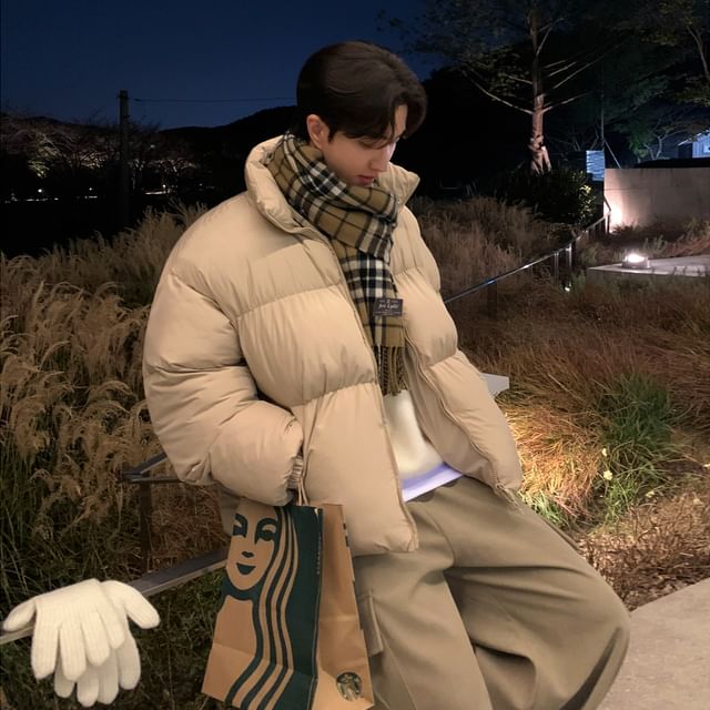 MRCYC-Mock Neck Zip-Up Plain Puffer Jacket