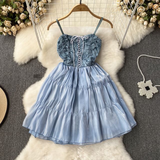 navy blue dress for baby girl Laced Up A-Line Mini Dress main image 1