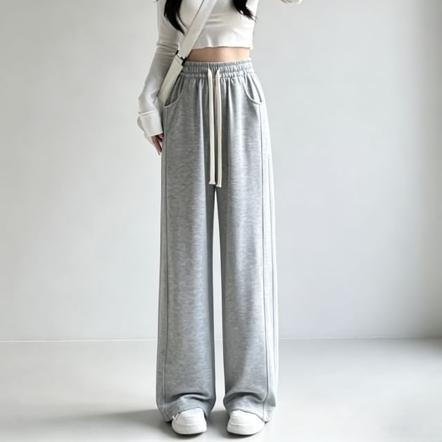 evanesce-High Rise Wide Leg Plain Sweatpants