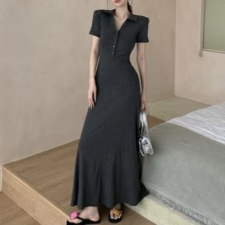 Lady Jean Short-Sleeve Plain Midi Bodycon Polo Dress Sale