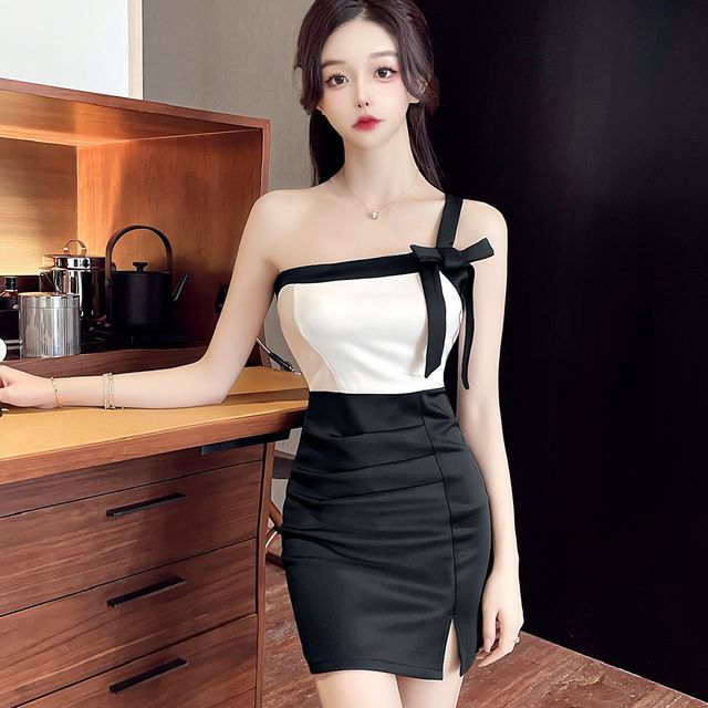 Girls Supply - Spaghetti Strap Two Tone Ribbon Slit Mini Bodycon Dress | YesStyle Girls Supply - Spaghetti Strap Two Tone Ribbon Slit Mini Bodycon Dress | YesStyle