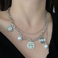 Studio Nana - Faux Pearl Layered Chain Necklace Studio Nana - Faux Pearl Layered Chain Necklace