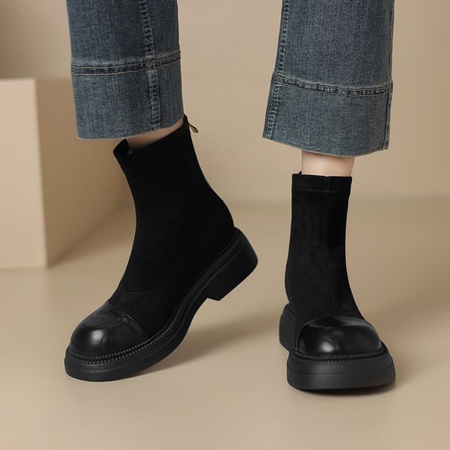 Megan-Cap Toe Platform Faux Suede Short Boots