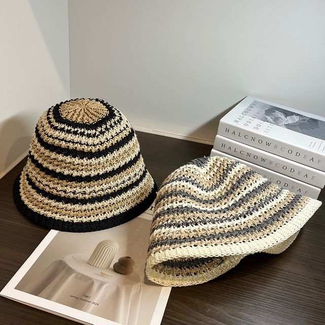 Raconteur-Striped Straw Bucket Hat Various Designs
