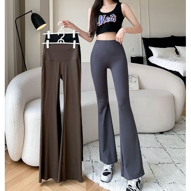 evanesce-Plain High Rise Yoga Flare Pants