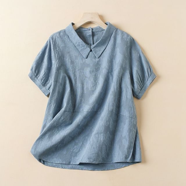 Supernova-Short Sleeve Collared Jacquard Blouse