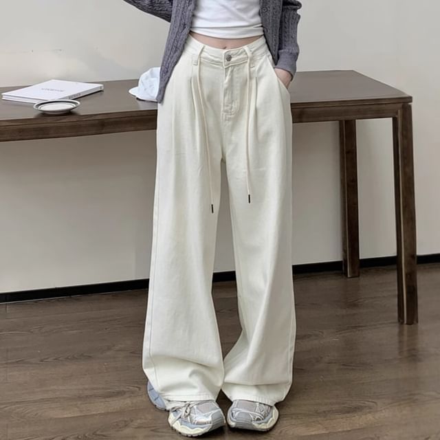 Trendycas-High Rise Plain Wide Leg Jeans