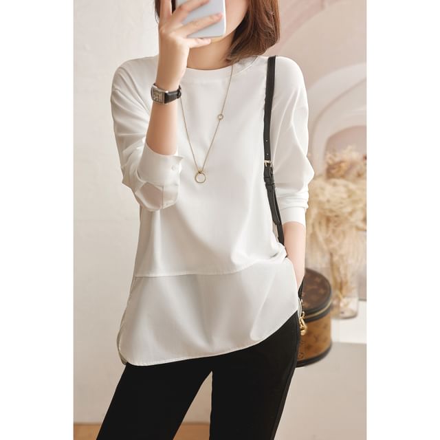 Lewwe-XL - Long-Sleeve Crew Neck Plain T-Shirt