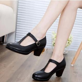 leather t strap pumps