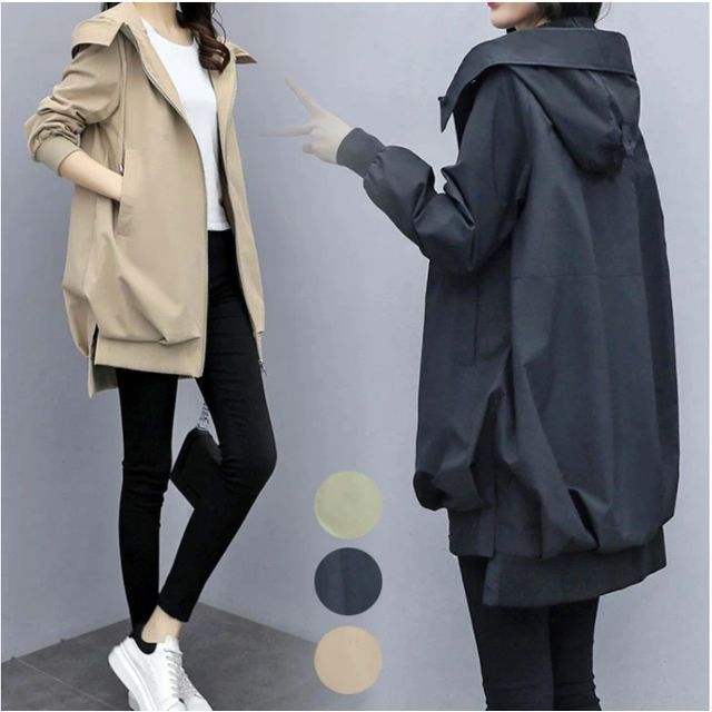 INEN-Stand Collar Plain Hood Zip Jacket