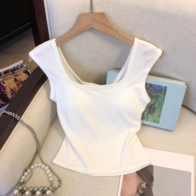 camikiss-Plain Open Back Tank Top