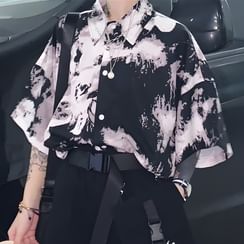 Chisan - Tie-Dye Oversized Elbow-Sleeve Shirt Chisan - Tie-Dye Oversized Elbow-Sleeve Shirt