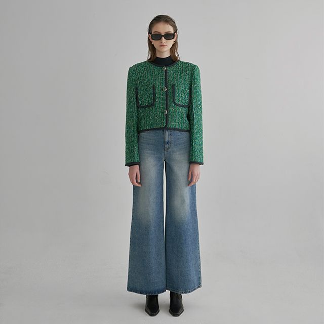 NAIN Piped Structured Tweed Jacket YesStyle