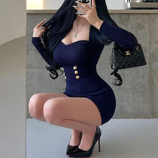 RainGirl-Plain Ribbed Cropped Cardigan Strapless Button-Up Mini Bodycon Dress