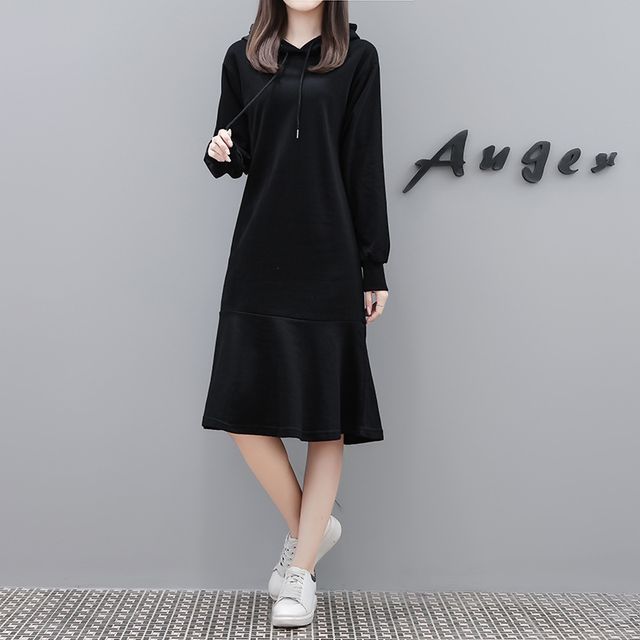 Plain Midi Hoodie Dress | YesStyle