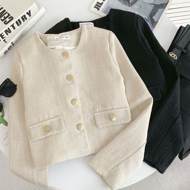 Iasia-Tweed Button-Up Jacket