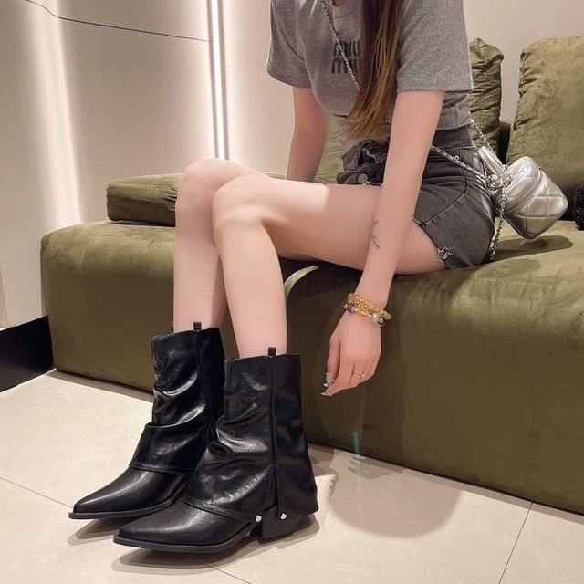 Vindler-Pointed Chunky Heel Mid-Calf Boots