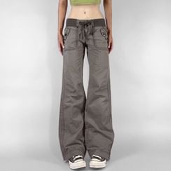 Long Sleeve Square-Neck Lace-Trim Ruched Plain Slim-Fit Crop Top