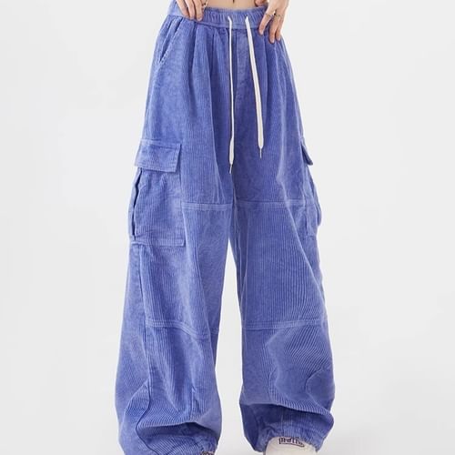 Low Rise Corduroy Wide Leg Cargo Pants