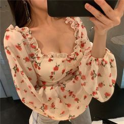 Heartsily - Long-Sleeve Floral Print Blouse Heartsily - Long-Sleeve Floral Print Blouse