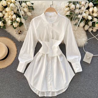 tight waist shirt dress THE Shirt Women's THE Drop Waist Shirt Dress, Size Large, White, Cotton