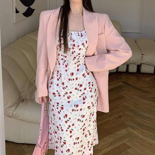 Dinse Set: Floral Dress Loose-Fit Blazer YesStyle