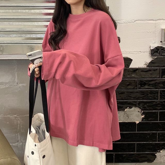 Oolun Side-Slit Oversized Long-Sleeve T 