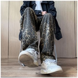 Porstina - Low-Rise Leopard Print Baggy Pants