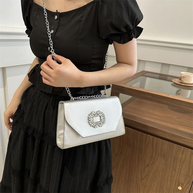Mulgam-Rhinestone Buckle Flap Shoulder Bag