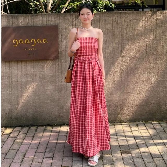 GOUB - Strapless Plaid Maxi A-Line Dress | YesStyle GOUB - Strapless Plaid Maxi A-Line Dress | YesStyle