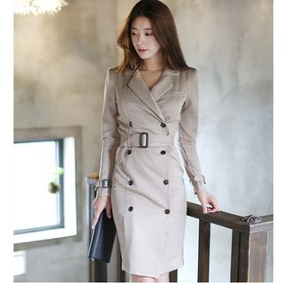 Hasu - Long-Sleeve Double Breasted Coat Dress | YesStyle