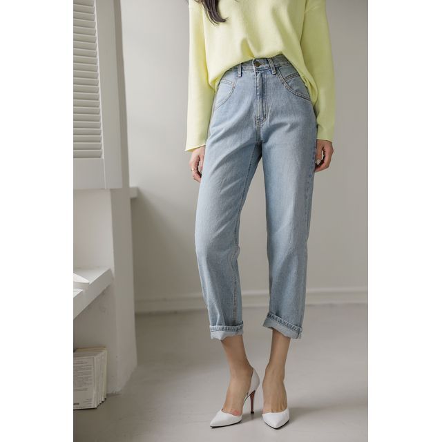 Styleonme Washed Cropped Baggy Jeans YesStyle