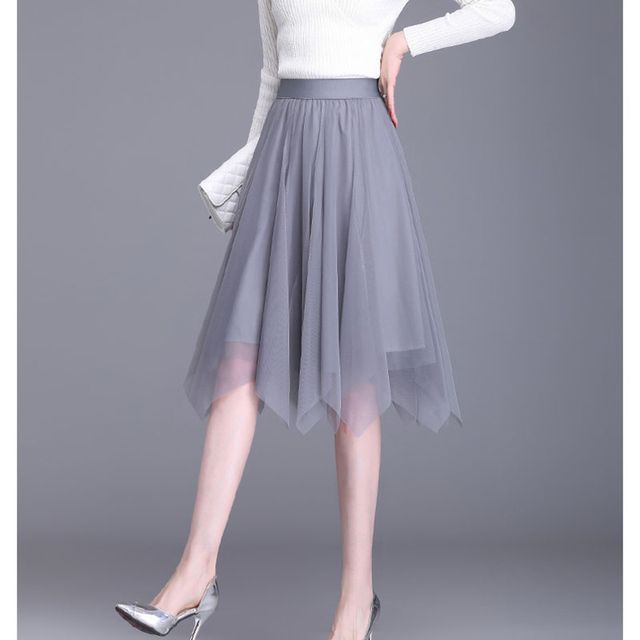Everose-Mesh Midi A-Line Skirt