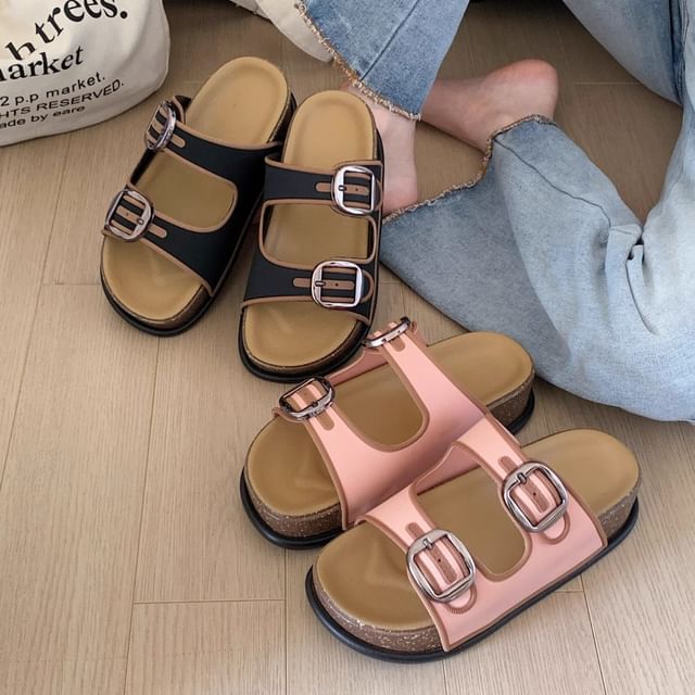 Honkizz-Buckled Platform Slide Sandals